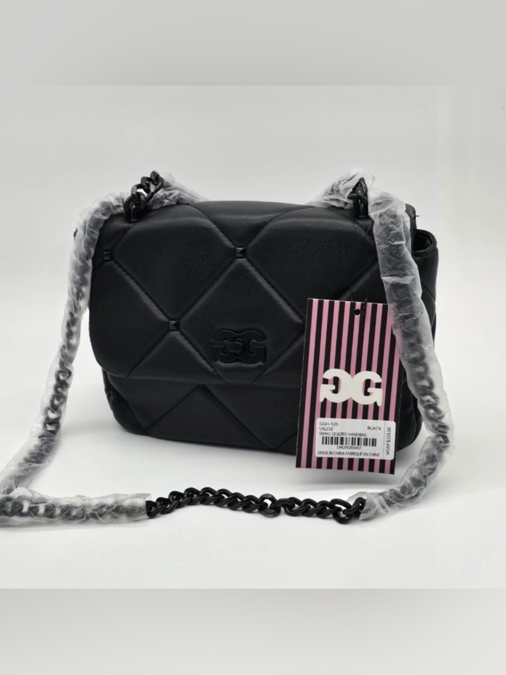 GG Quilted Black Crossbody Bag with Chain Strap and bag charm